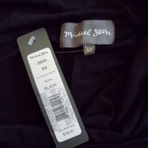 MICHAEL STARS off the shoulder fitted black bodycon party dress LBD Size XS NEW - Picture 5 of 8